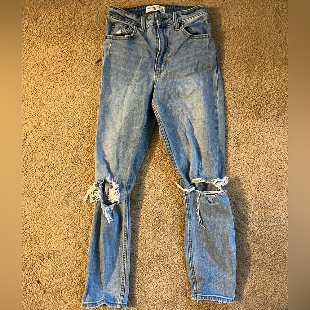 abercrombie ripped curve love mom jeans